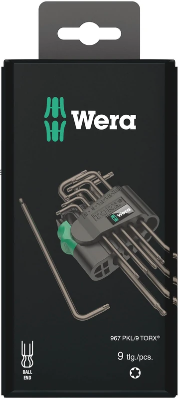 Wera 05073598001 Torx Key Set 967 PKL/9 SB TORX Ball-end, TX8-40, 9-Piece