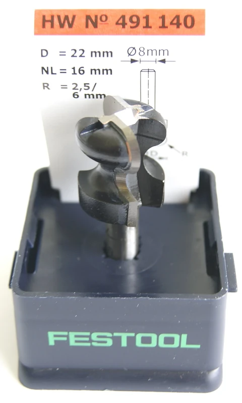 Festool Fresa para listón de agarre HW S8 D22/16/R2,5+6