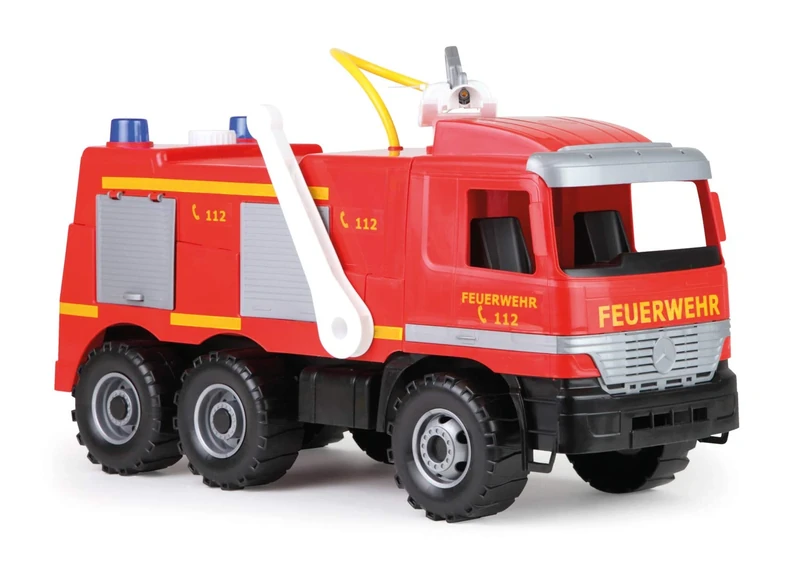 Lena 02058 - Sturdy Giant fire engine Mercedes Benz Actros, Giga Trucks Fire Engine approx 65 cm, 3 axles, 1,5 Liter tank and water cannon sprays up 8 Meters, For children from 3 years