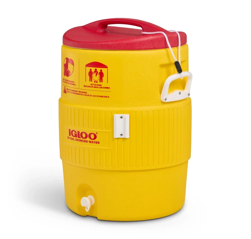 Igloo 10 gallon Industrial Beverage Cooler, Yellow/Red/White