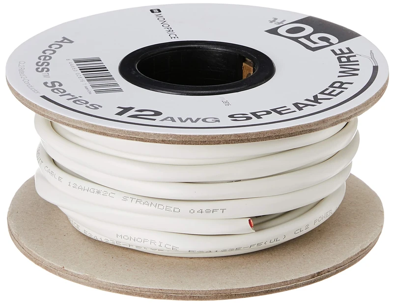 Monoprice 102816 50 ft 12AWG CL2 Rated 2-Conductor Oxygen Free Pure Bare Copper Speaker Wire Cable