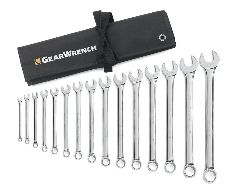 GearWrench 15 Pc. 12 Pt. Long Pattern Combination Wrench Set with Tool Roll, SAE - 81918