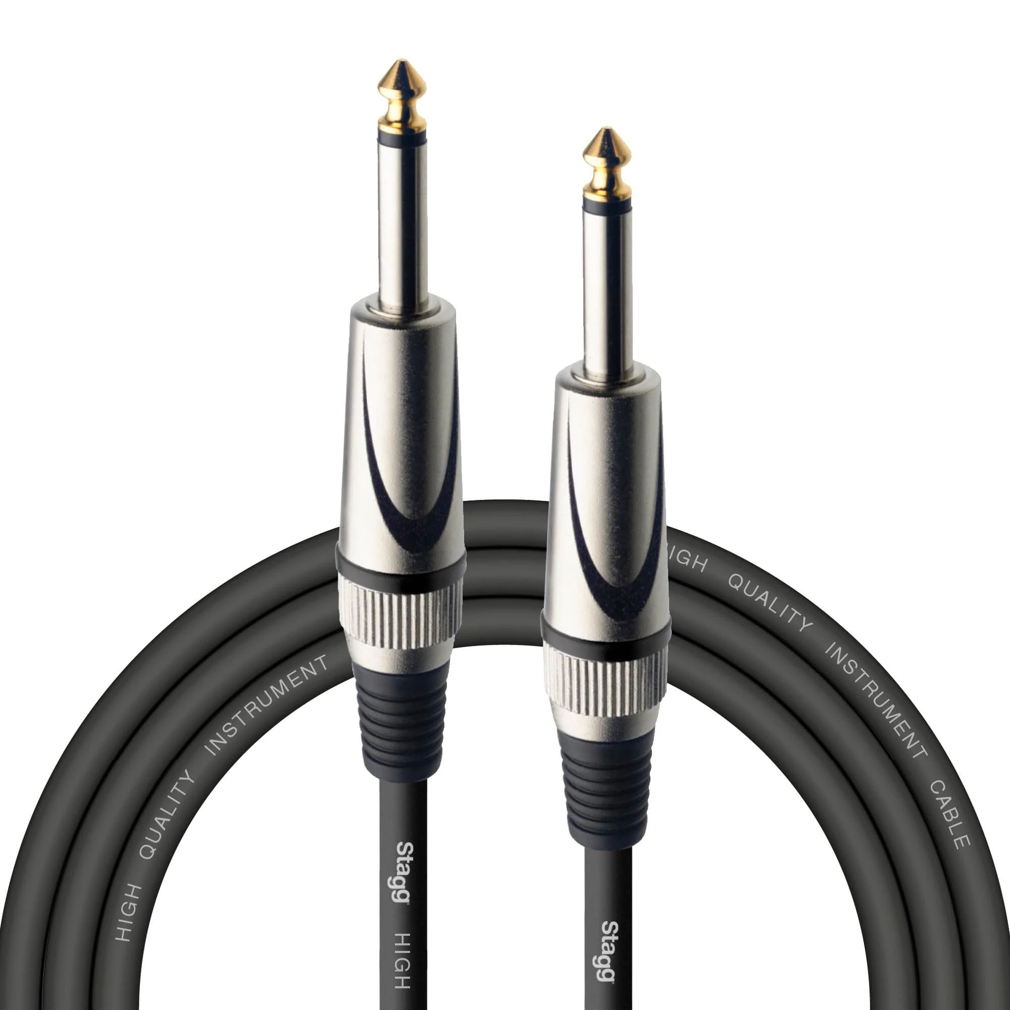 Stagg Deluxe Instrument Cable, 1/4" 6.35mm Jack To Jack, Heavy-Duty Connectors, 3 Metres / 10 Feet, Black