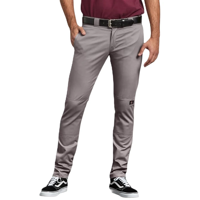 Dickies Men's Skinny Straight Double Knee Work Pant, Silver V1, 28W x 30L