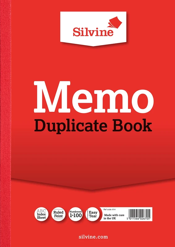 Silvine Duplicate Memo Book - Numbered 1-100 with index sheet (297 x 210mm) [Pack of 6]