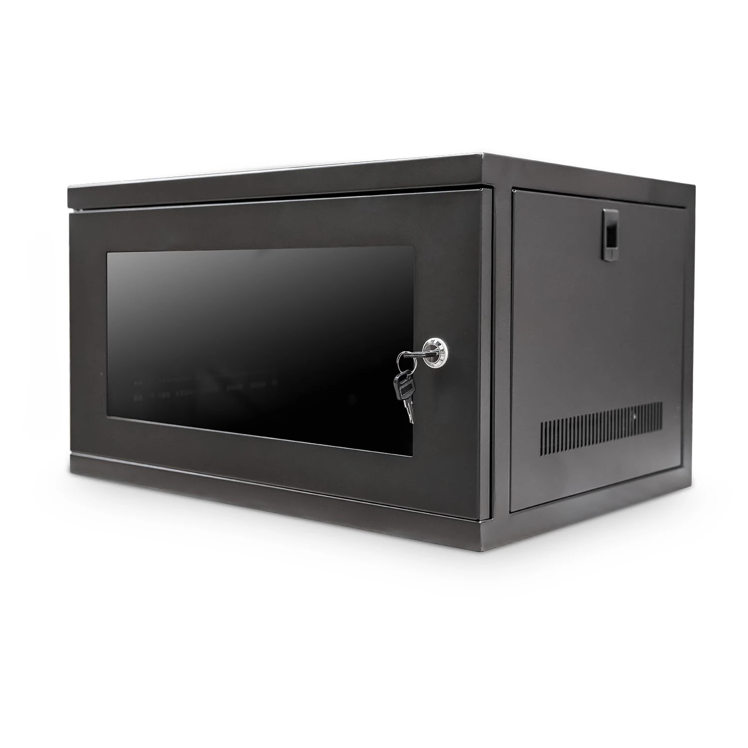 LMS Data Server Rack Data Cabinet - Deep Wall Mounted 19" 450mm Black Storage Rack with Glass Door, Removable Side Panels, Front-Rear Lockable (6U Glass Door)
