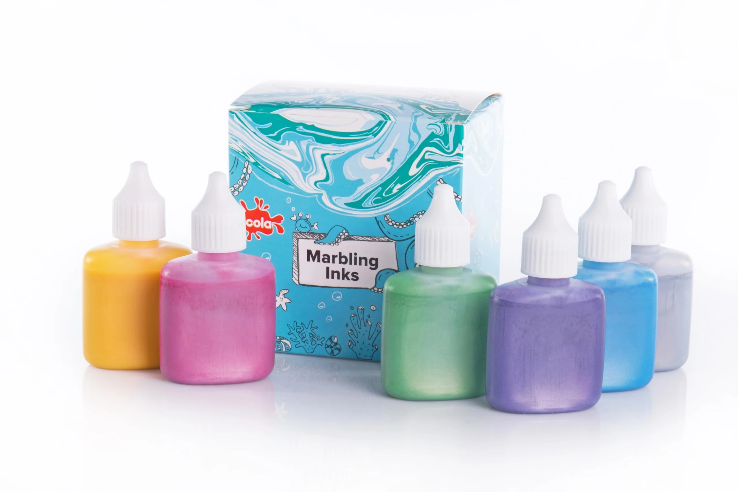 Scola Marbling Ink, 6 Assorted Metallic Colours, 25ml Bottles, Marbled Patterns, School Supplies, Art and Crafts Projects, Children's Craft Projects, For Kids