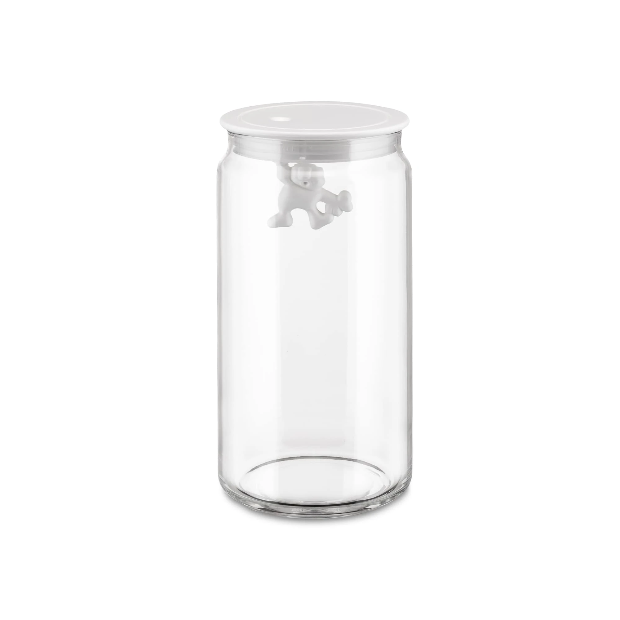 Alessi AMDR06 W Glass Gianni Jar A Little Man Holding On Tight Large Kitchen Box with Hermetic Lid in Thermoplastic Resin, White, 140 cl