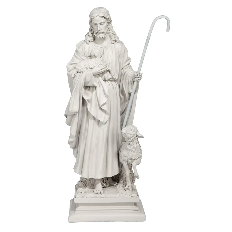 Design Toscano EU1785 Jesus the Good Shepherd Religious Garden Statue, Large, 71 cm, Polyresin, Antique Stone, Off White