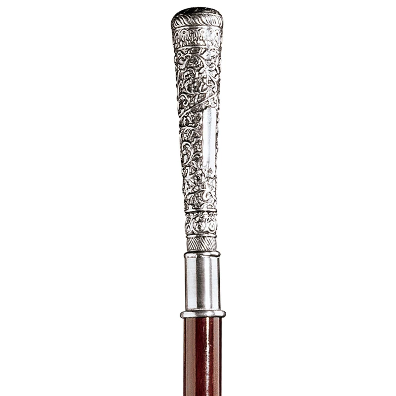 Design Toscano Bachelor Walking Stick, 89 cm, Pewter Handle and Hardwood Cane, Silver