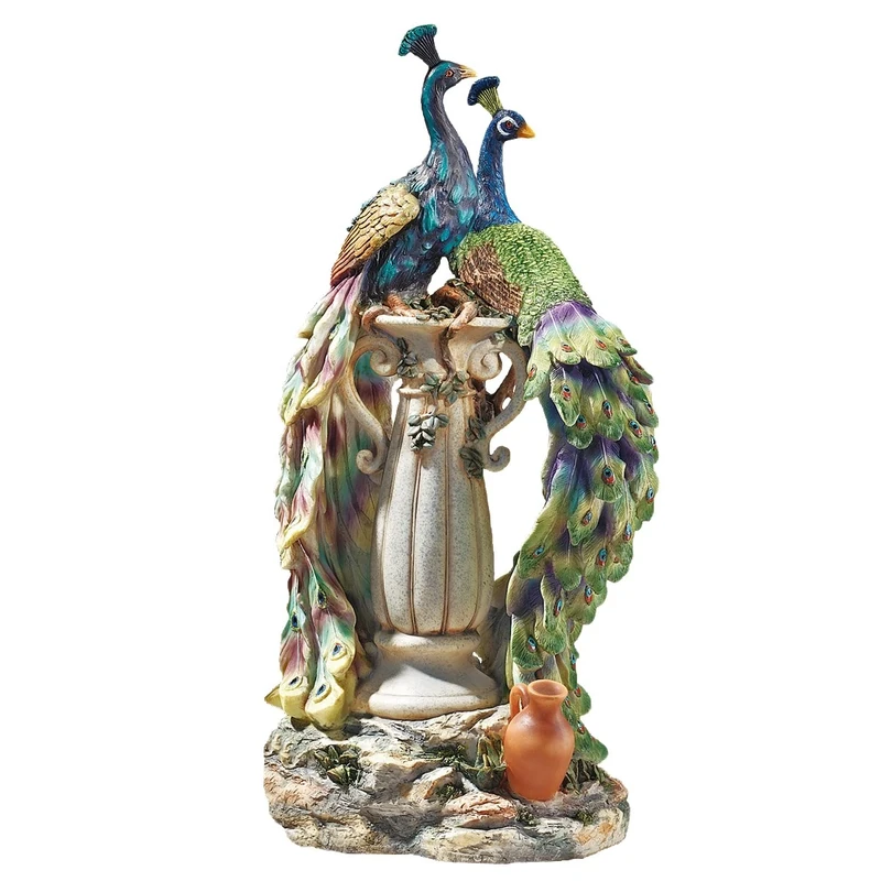 Design Toscano KY69768 Peacocks in Paradise Home Decor Statue, 48 cm, Polyresin, Full Color