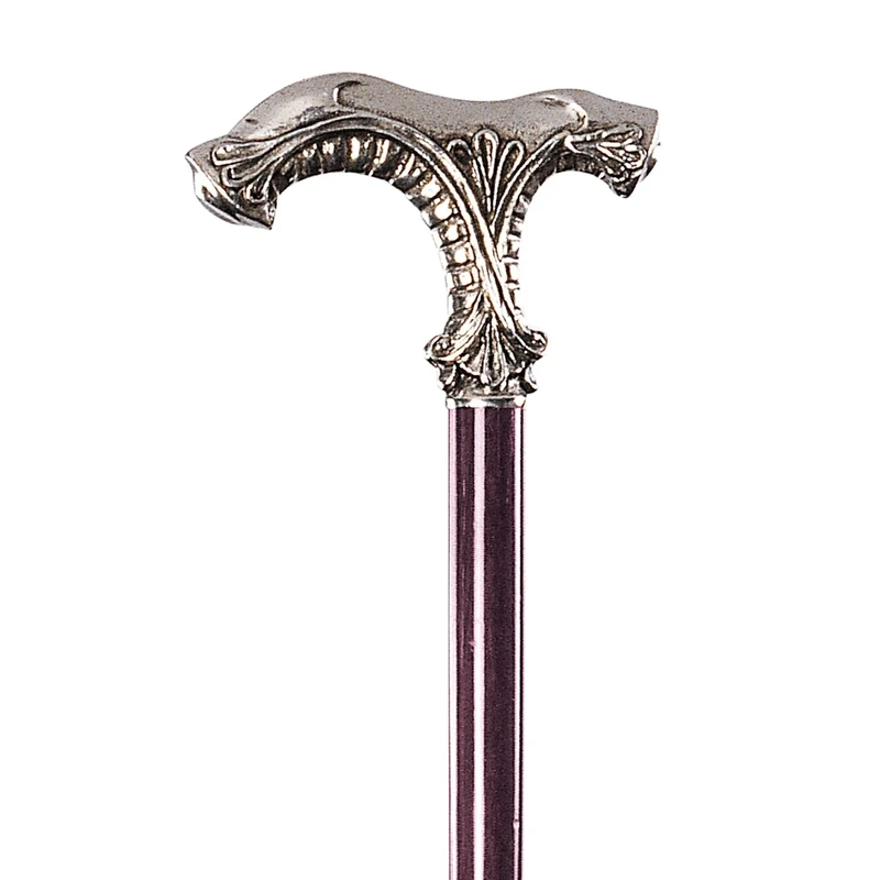 Design Toscano Classic Ornate Walking Stick, 89 cm, Pewter Handle and Hardwood Cane, Silver