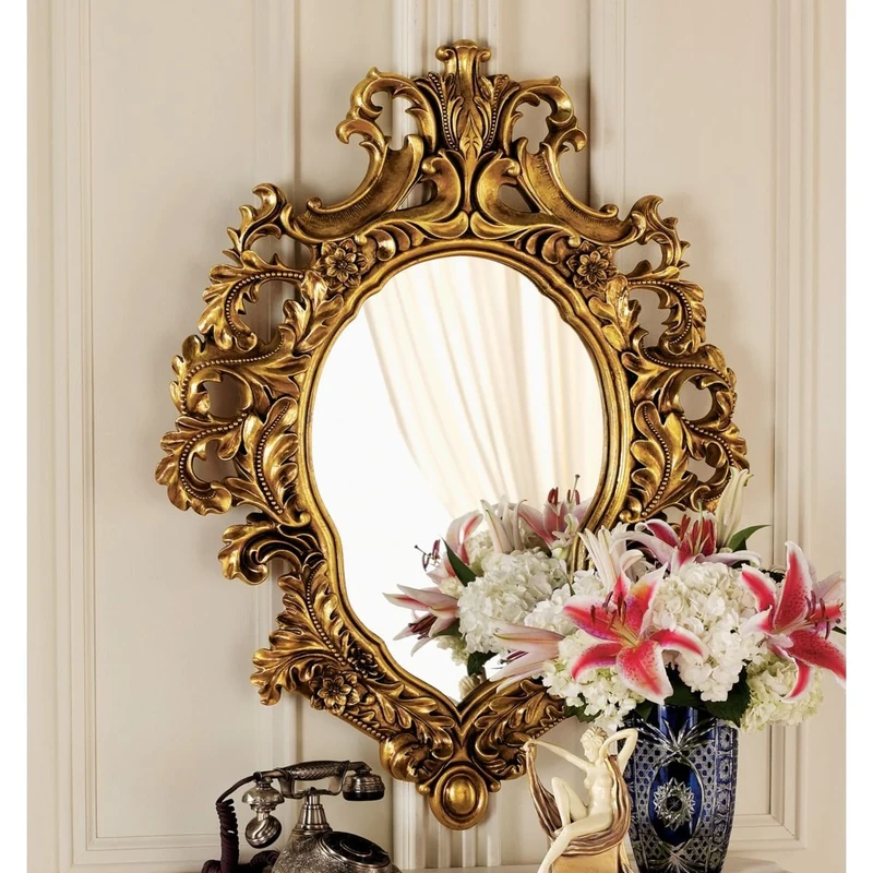 Design Toscano Madame Antoinette Salon Mirror, Polyresin, Antique Gold, 71 cm