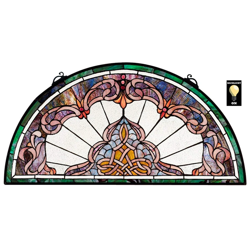 Design Toscano Lady Astor Demi-Lune Stained Glass Window Hanging Panel, 81 cm, Stained Glass, Full Color