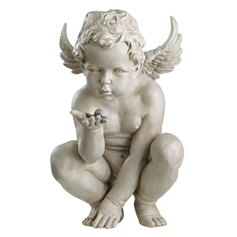 Design Toscano EU4360 Life's Mysteries Cherub Garden Statue, 38 cm, Polyresin, Antique Stone - Image 1