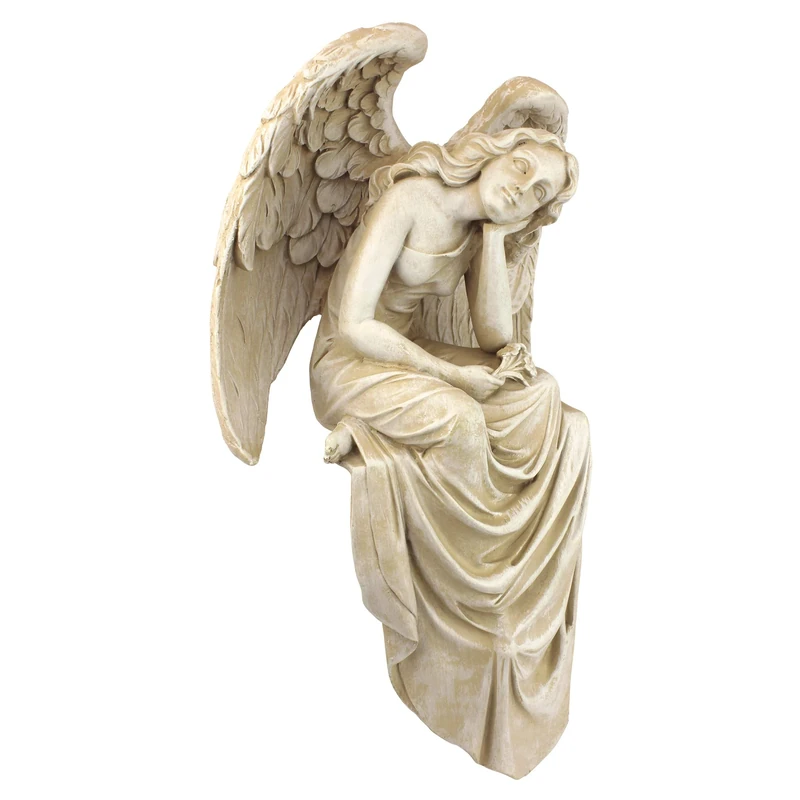 Design Toscano NG34725 Resting Grace Angel Sitting Garden Statue, Medium, 21.5 cm, Polyresin, Ancient Ivory