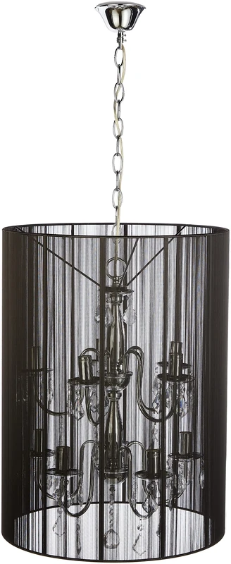 Premier Housewares Calice Silver Metal with Clear Drops and Black Ribbed Large Shade Chandelier Lamp