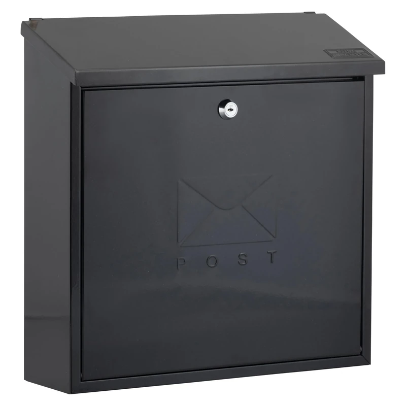 Burg-Wachter MB03BKR Black Contemporary Mounted Galvanised Steel Lockable Weatherproof Post Box - 37x37x12cm
