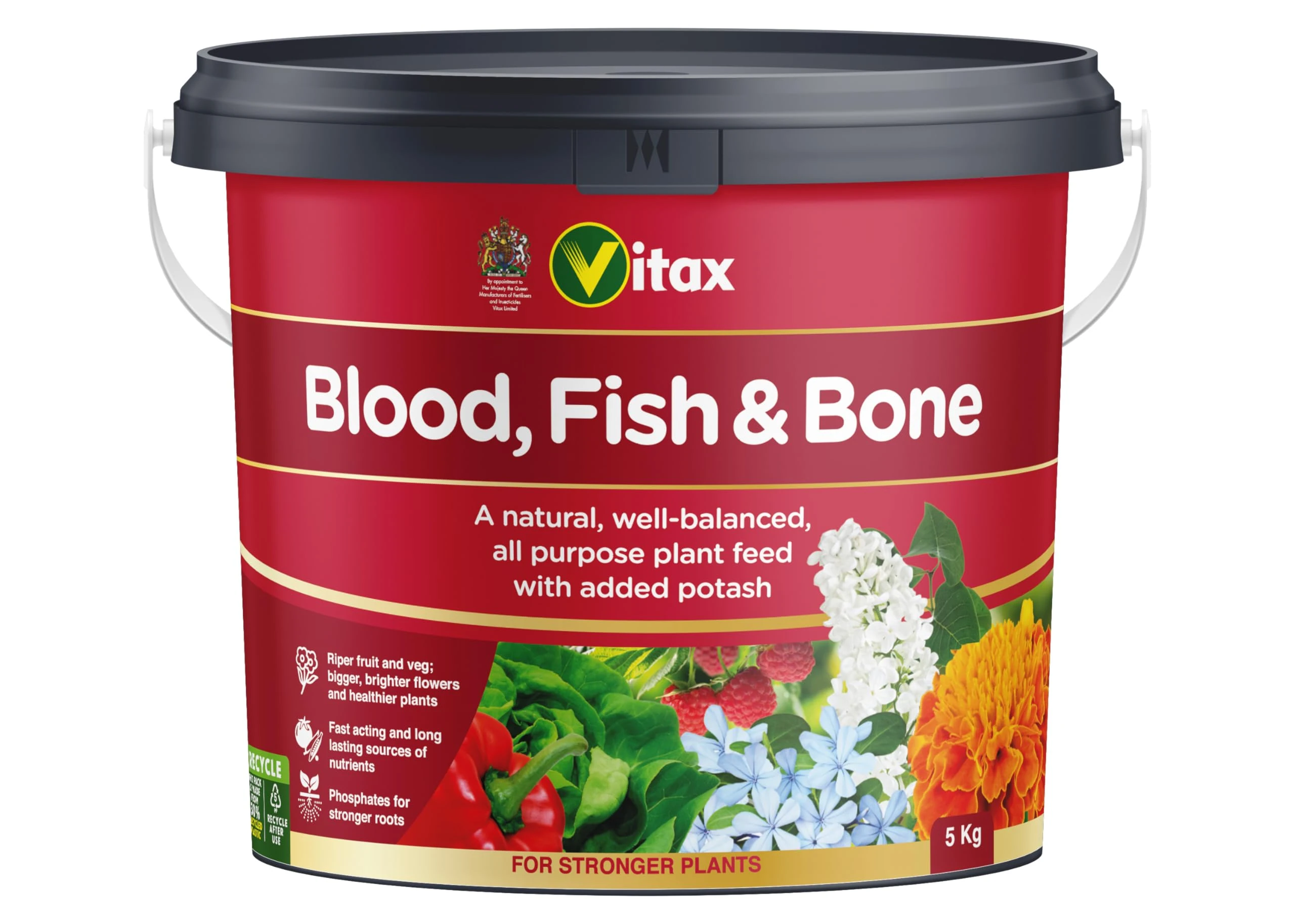 Vitax Blood Fish & Bone, Organic-Based, General Purpose Fertiliser, Suitable For Fruit, Vegetables & Flowers, Slow Release, Promotes Root Growth- 5Kg