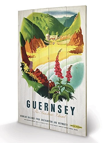 Pyramid International Guernsey Beach Wood Print, Multi-Colour, 45 x 76 x 1.3 cm