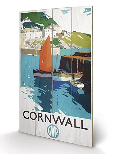 Pyramid International Cornwall Boats Wood Print, Multi-Colour, 45 x 76 cm - Image 1