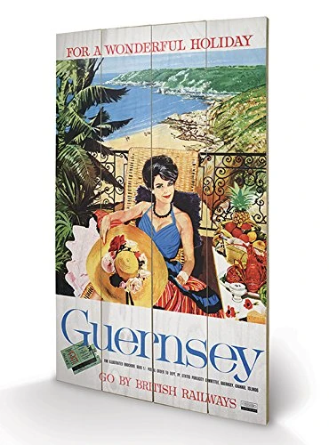 Pyramid International Guernsey Wonderful Holiday Wood Print, Multi-Colour, 45 x 76 x 1.3 cm