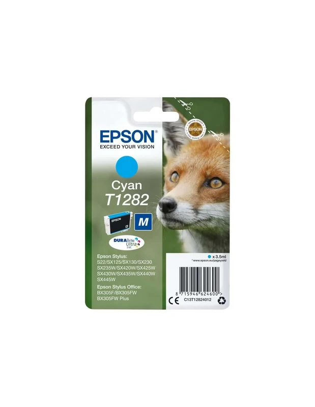 Epson T1282 Cyan Fox Genuine, DURABrite Ultra Ink Cartridge