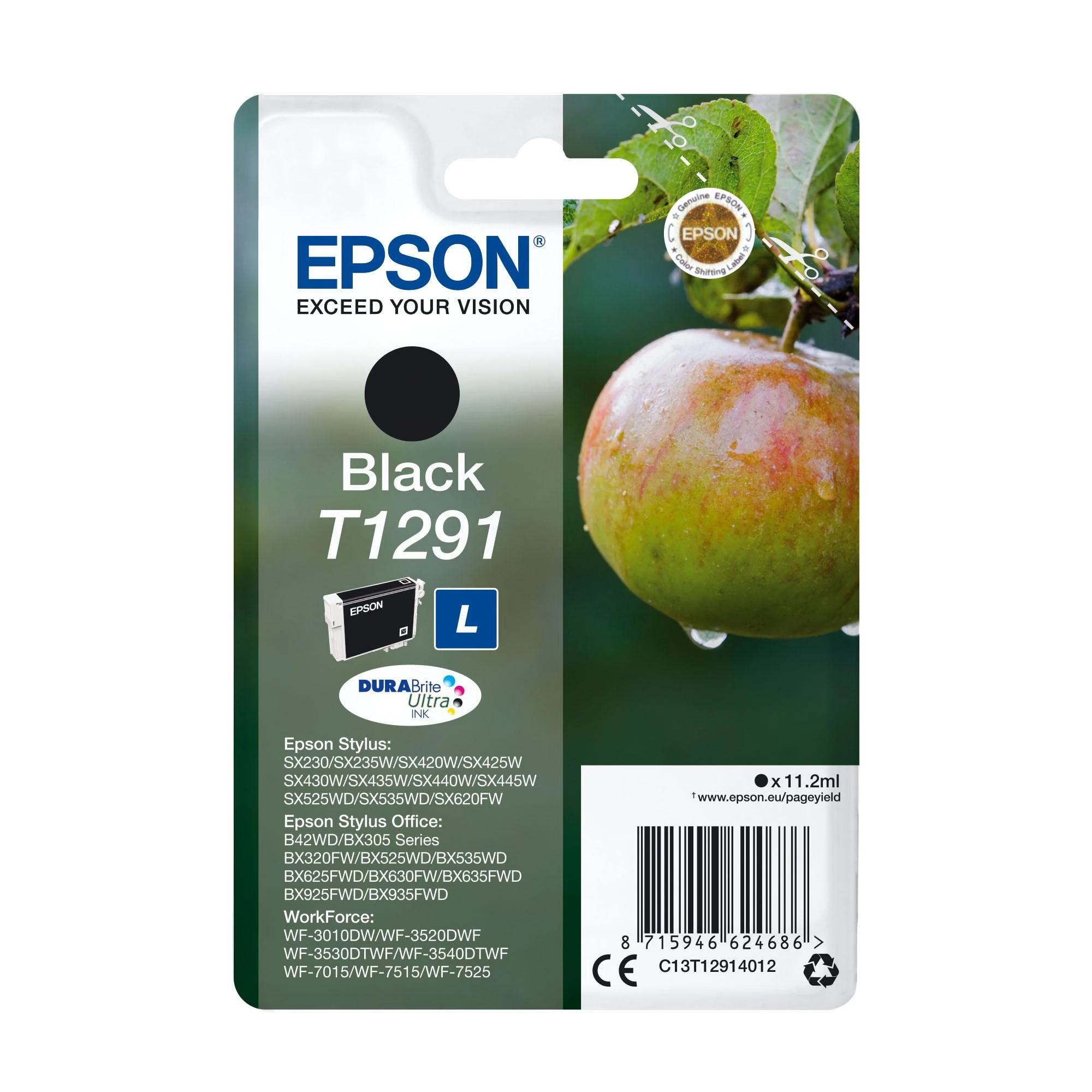 Epson T1291 Black Apple Genuine DURABrite Ultra Ink Cartridge