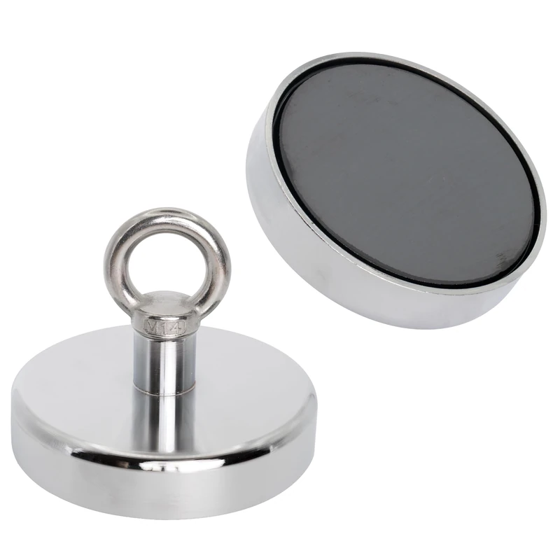 Ferrite Marine Recovery and River Fishing Magnet with Eyebolt for Magnet Fishing, Recovery, Retrieval and Treasure Hunting - 125mm dia x 100mm tall - 130kg Pull