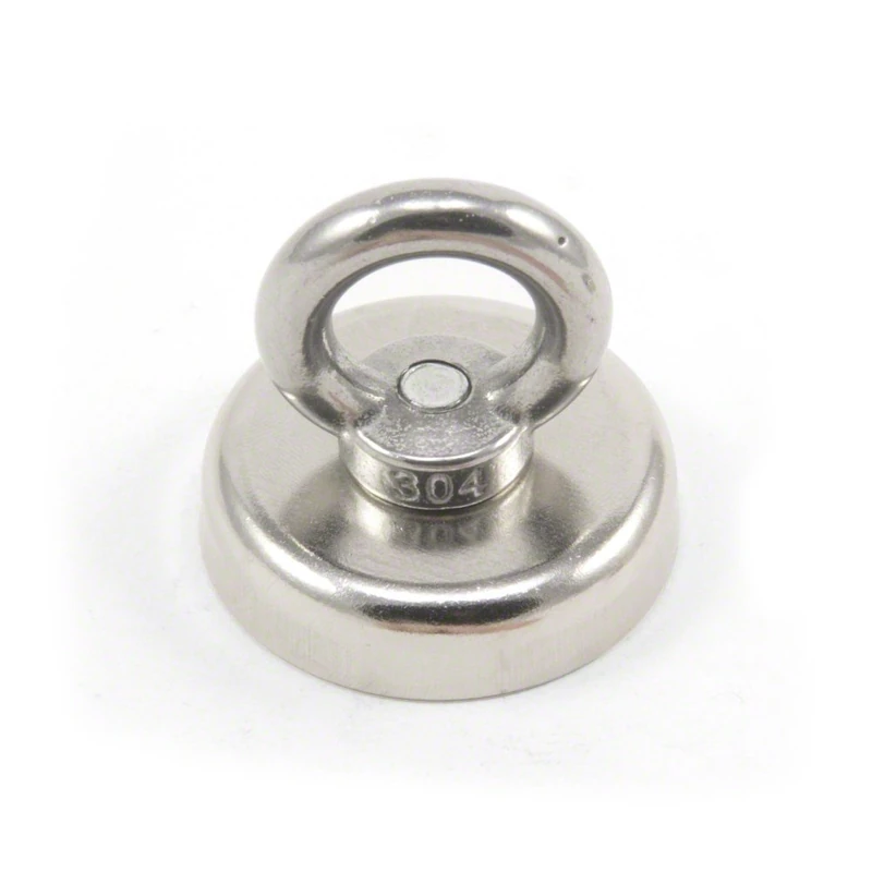 Neodymium Clamping Magnet with M8 Eyebolt for Magnet Fishing, Hanging and Holding Items - 48mm dia - 90kg Pull - Image 1