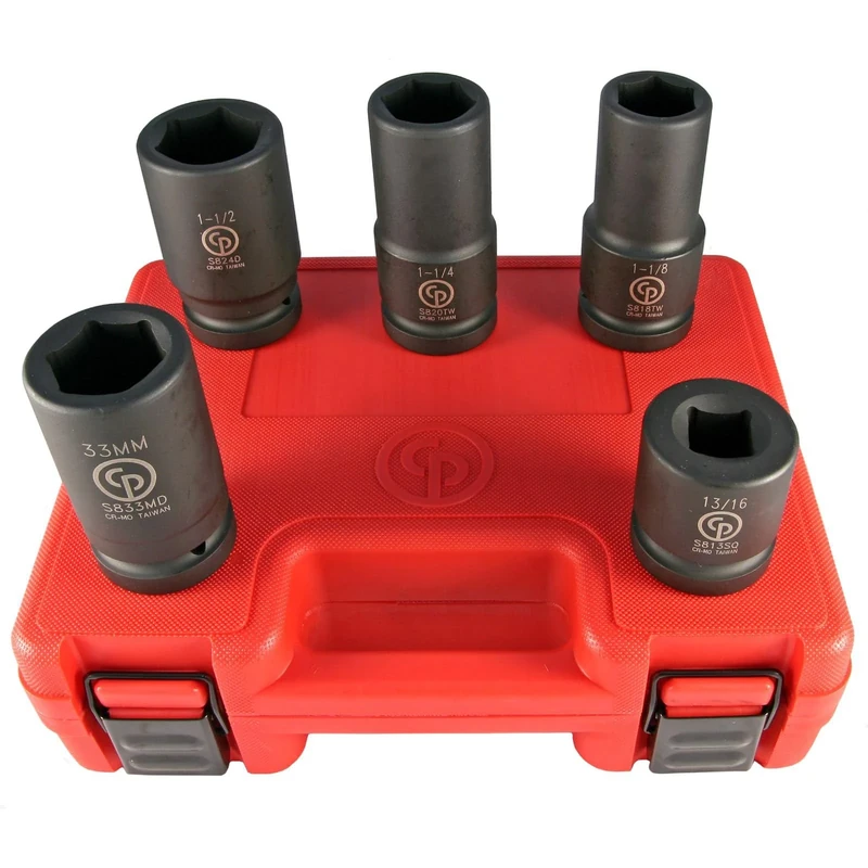 Chicago Pneumatic SS8205WS - 1 Inch Square Drive, Wheel Service SAE & Metric, 6 Point, Impact Socket Set (5 PCS)