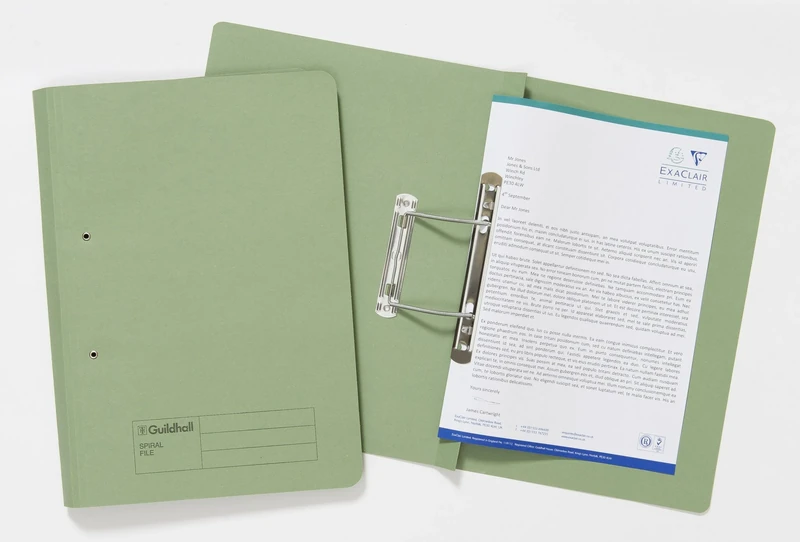 Exacompta - Ref 346-GRNZ - Guildhall - Document Spiral Files, 285gsm Medium Weight Spring Manilla, 355x250mm, Metal Spring Mechanism, Blue Angel Certified - Green, Pack of 25