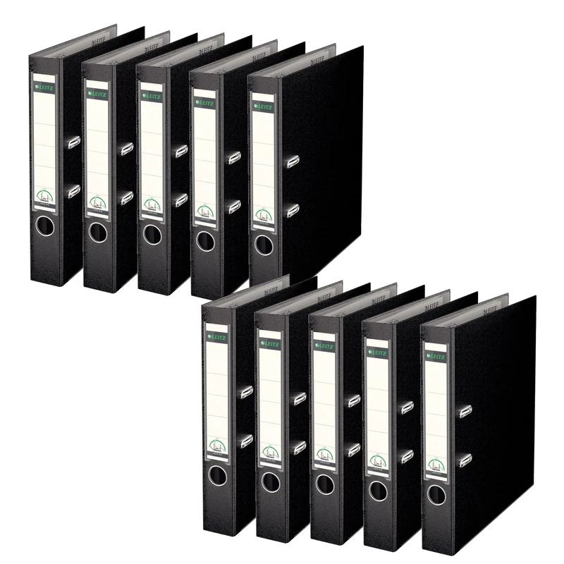 Leitz 10151095 180 Degree Plastic A4 Lever Arch File with 50 mm Spine - Black, Pack of 10