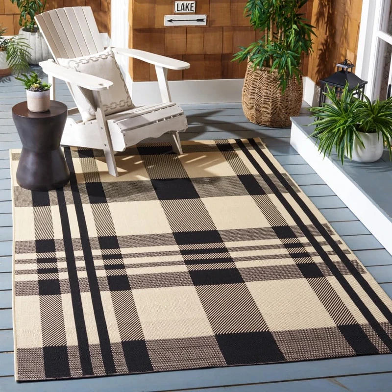 Safavieh Contemporary Indoor/Outdoor Woven Rectangle Area Rug, Courtyard Collection, CY6201, in Black / Bone, 122 X 170 cm for Garden, Patio or Any Outdoor Space