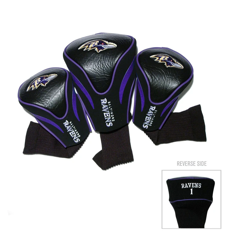 Team Golf NFL Baltimore Ravens Contour Golf Club Headcovers (3 Count) Numbered 1, 3, & X, Fits Oversized Drivers, Utility, Rescue & Fairway Clubs, Velour lined for Extra Club Protection