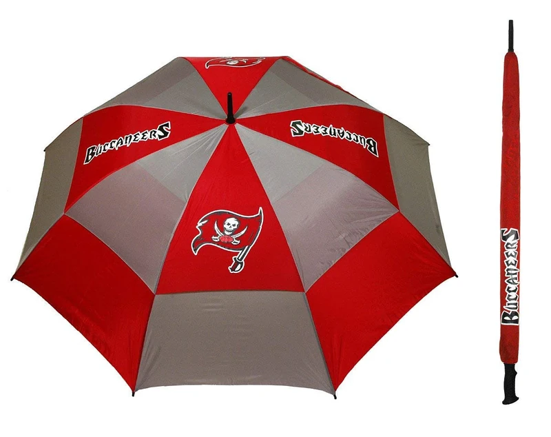 Team Golf NFL Tampa Bay Buccaneers Golf Umbrella 62" Golf Umbrella with Protective Sheath, Double Canopy Wind Protection Design, Auto Open Button