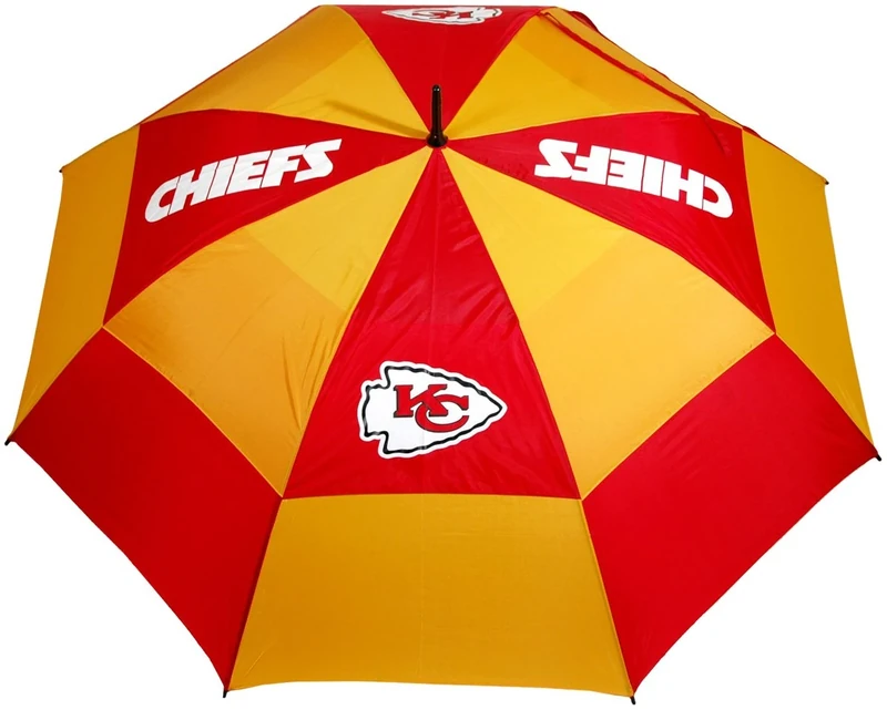 Team Golf NFL Kansas City Chiefs Golf Umbrella 62" Golf Umbrella with Protective Sheath, Double Canopy Wind Protection Design, Auto Open Button
