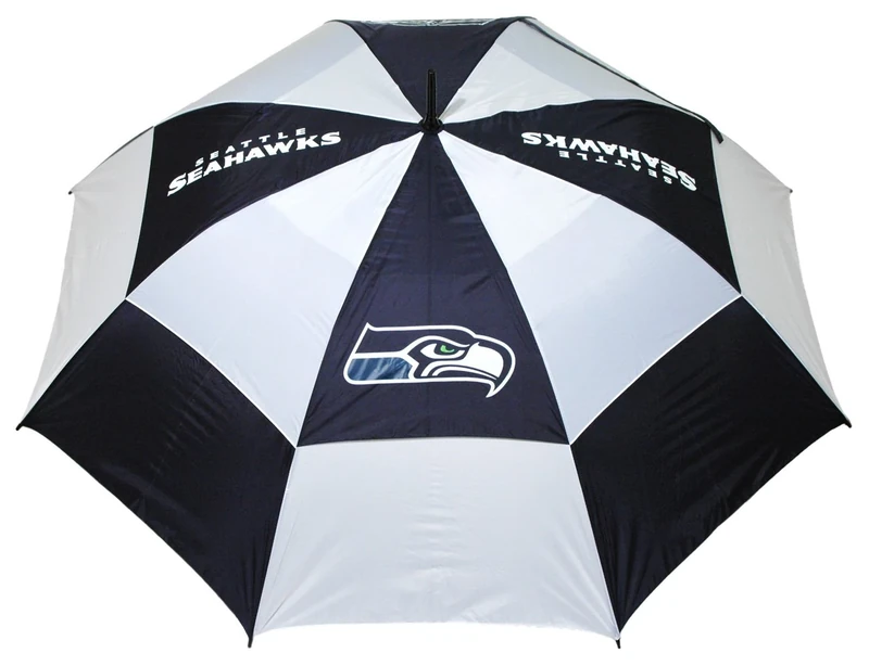 Team Golf NFL Seattle Seahawks Golf Umbrella 62" Golf Umbrella with Protective Sheath, Double Canopy Wind Protection Design, Auto Open Button