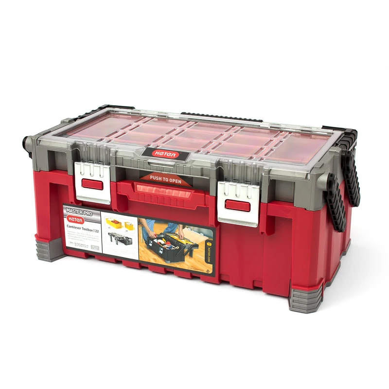 Keter 17187311 Tool Box Including Assorted Master Pro Series Cantilever Tool Box 22 Inches Plastic Red