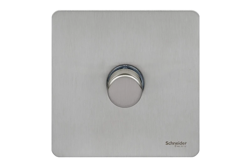 Schneider Electric Ultimate Screwless Flat Plate - Single Rotary 2 Way Dimmer Light Switch, Main and Low Voltage, 400W/VA, GU6412CSS, Stainless Steel