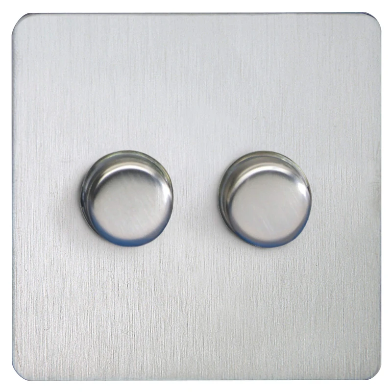 Schneider Electric GU6422CSS Ultimate Screwless Flat Plate, Stainless Steel, Double 2 Way Dimmer Light Switch, Main and Low Voltage, 250 W/VA