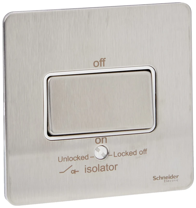 Schneider Electric Ultimate Screwless Flat Plate 10AX 3P Isolator Switch Stainless Steel White Insert