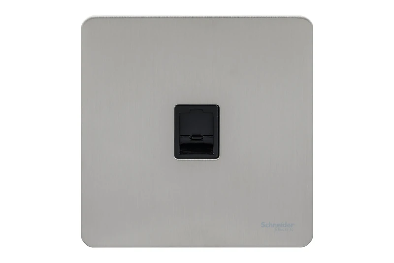 Schneider Electric Ultimate Screwless Flat Plate - Single Data Socket, RJ45, GU7471BSS, Stainless Steel with Black Insert