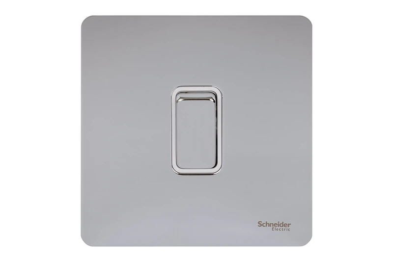 Schneider Electric Ultimate Screwless Flat Plate 16AX Intermediate Switch Polished Chrome White Insert