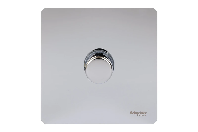 Schneider Electric Ultimate Screwless Flat Plate - Single Rotary 2 Way Dimmer Light Switch, Main and Low Voltage, 400W/VA, GU6412CPC, Polished Chrome