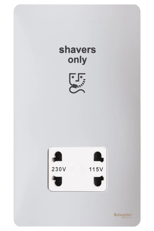 Schneider Electric Ultimate Screwless Flat Plate - Shaver Socket, Dual Voltage, 115/230V, GU7490WPC, Polished Chrome with White Insert