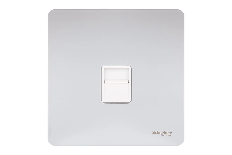 Schneider Electric Ultimate Screwless Flat Plate Secondary Telephone Socket Polished Chrome White Insert