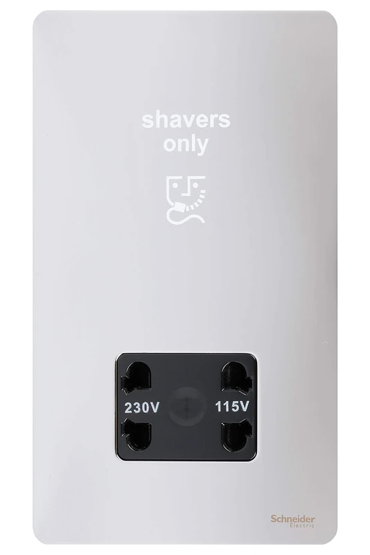 Schneider Electric Ultimate Screwless Flat Plate - Shaver Socket, Dual Voltage, 115/230V, GU7490BPC, Polished Chrome with Black Insert