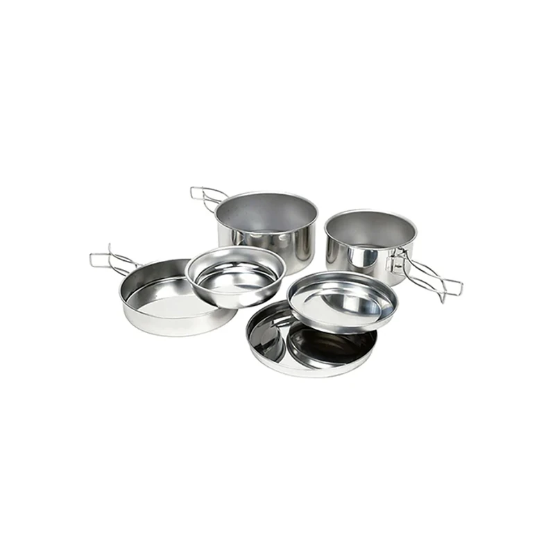 Snow Peak Stainless Steel Personal Cooker No.3 6-Piece Camping Cookware Set, Silver, Lightweight Japanese Stainess Steel set for camping & outdoor cooking