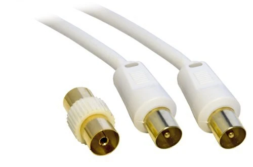 AQUARIUS 3m Coaxial TV Aerial Cable with Coupler - White